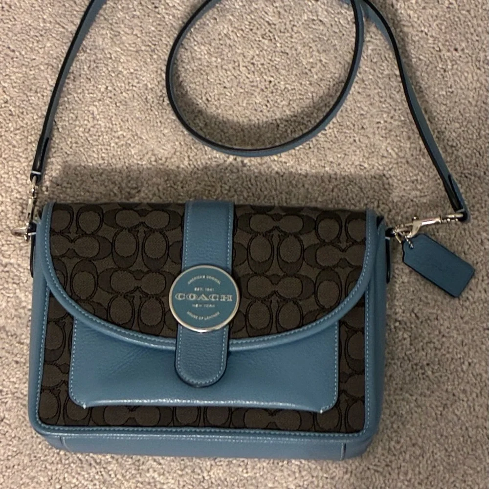 Coach Blue and Brown Crossbody Bag - Picture 1 of 4